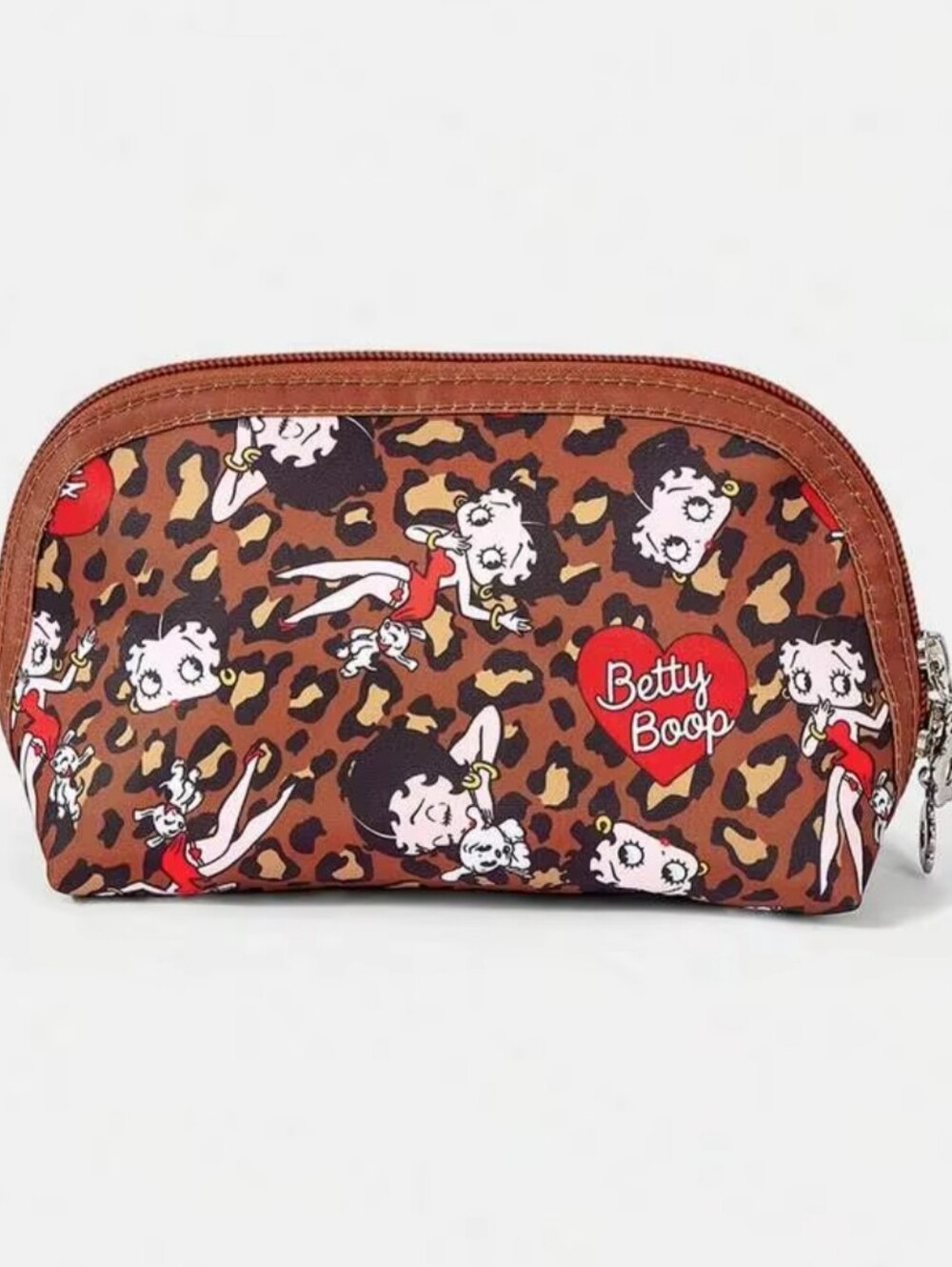 Betty Boop Leopard Print Cosmetic Pouch - Brown & Red